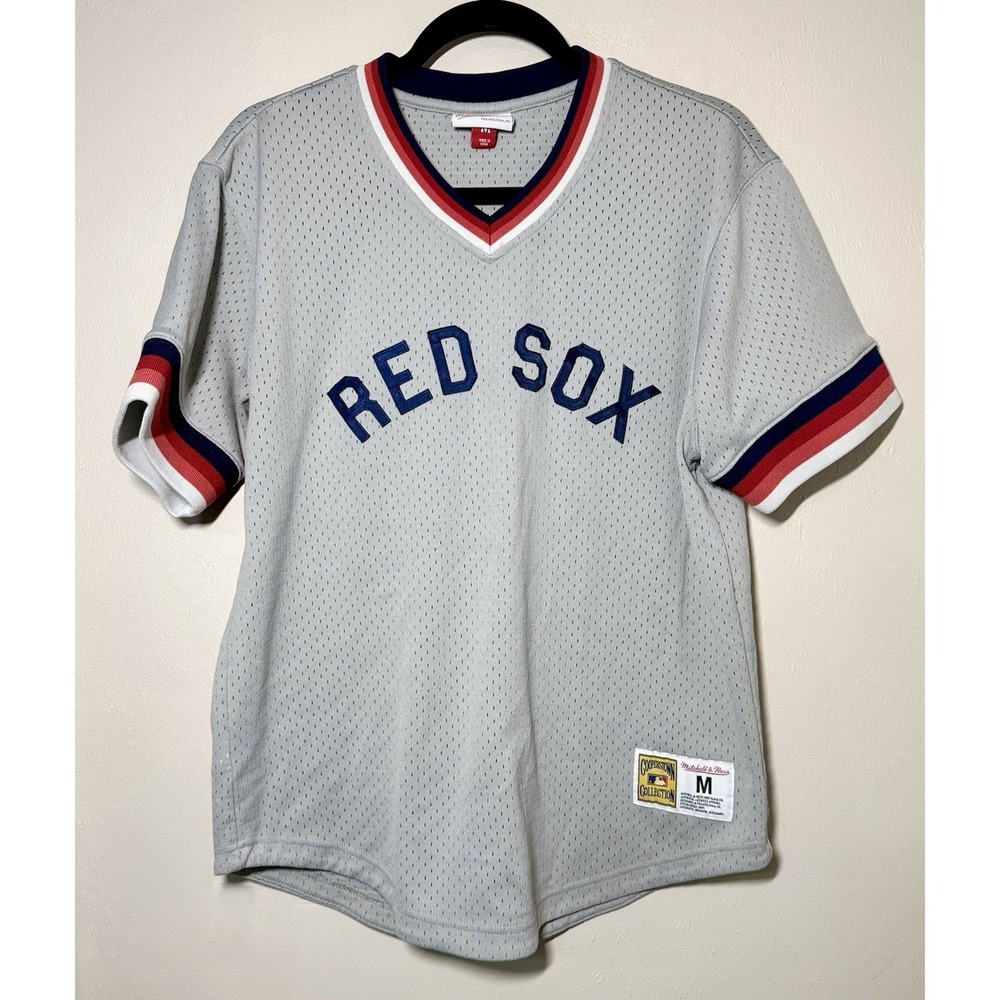 Mitchell & Ness MLB Mesh V-Neck Boston Red Sox Pullover Jersey Men's Medium Gray